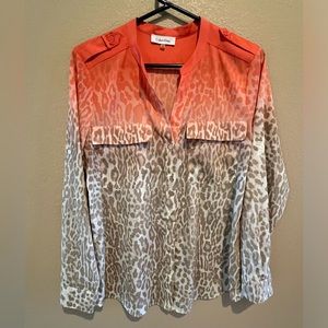 Calvin Klein Orange Cheetah Blouse